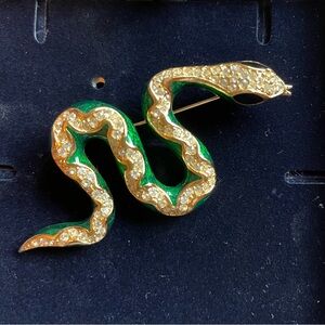 Stunning Christian Dior Green Enamel and Rhinestone Brooch